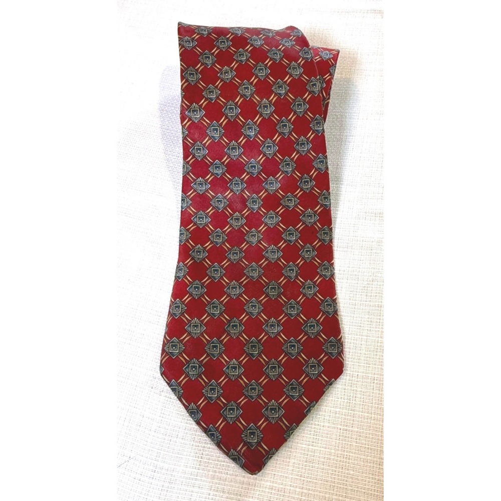 Vintage 90s Louis Féraud Silk Tie Red Geometric Y2K Retro Designer